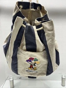 Vintage Walt Disney World Mickey Mouse Canvas Backpack Tote Drawstring Bag Beach - Picture 1 of 7