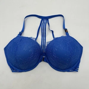Reggiseno Victoria Secret push up chiusura anteriore 38DD blu con spalline racerback ferretto - Foto 1 di 8