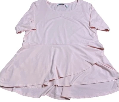 ISAAC MIZRAHI LIVE большая модная туника топ розовая эластичная с оборками подол короткий рукав - Изображение 1 из 4