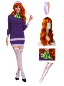 Damen Halloween 5 Stck. Daphne Kostüm Kleider mit Schal Perücken Stirnband, Oberschenkel hoch... - Bild 1 von 6