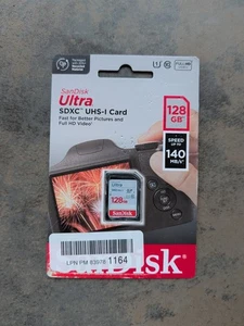 New Sealed SanDisk Ultra SD SDHC 128GB Memory Card 140mb/s UHS-I Full HD Camera - Picture 1 of 2