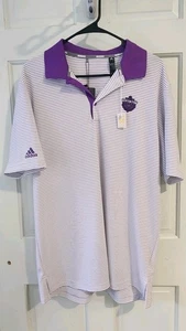 ADIDAS GOLF POLO LONG BAY CLUB MENS LARGE WHITE PURPLE STRIPED EMBROIDED NEW!! - Picture 1 of 10