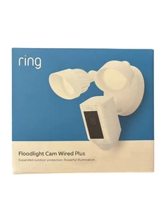 RING Floodlight Cam Wired plus with Motion-Activated 1080P HD Video-White - Picture 1 of 7