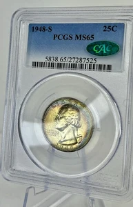 1948 S Washington Quarter PCGS MS65 CAC Rainbow Toned Gem BU - Bild 1 von 10
