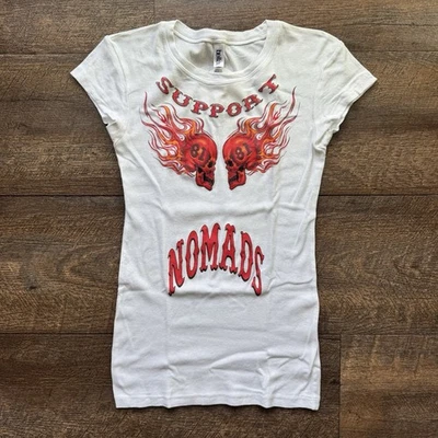 Top De Colección Años 2000 Para Mujer Delgado Pequeño Blanco Soporte 81 Motociclista Grunge Y2K Hecho en EE. UU. Foto 1 de 4