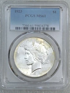 1923 Peace Silver Dollar PCGS MS61 Frosty White appena classificato nuovo supporto PQ #S107D - Foto 1 di 4