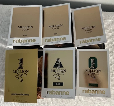 5 muestras de spray Paco Rabanne One Million GOLD Eau de Elixir 0,05 oz 1,5 ml Foto 1 de 2