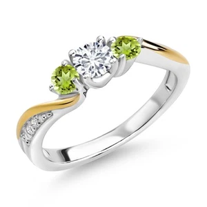 925 Sterling Silver and 10K Yellow Gold White Lab Grown Diamond 3 Stone - Picture 1 of 3
