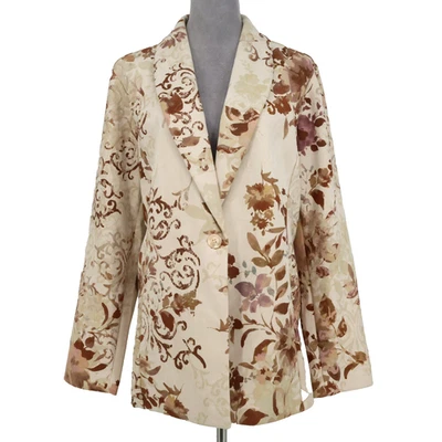 Susan Graver Jacket Womens XL Ivory Brown Floral Microfiber Blazer Coastal - Image 1 of 4