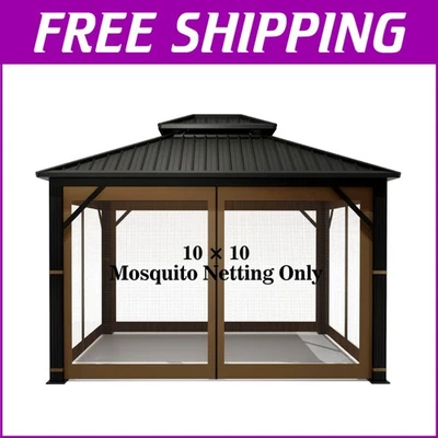 Durable 10' x 10' Mosquito Netting Screen for Gazebo - Brown 4-Panel Zippered - Image 1 of 4