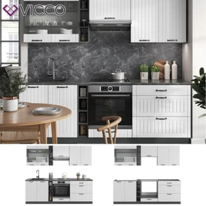 Küchenzeile Küchenblock Einbauküche Fame-Line Landhaus Anthrazit Weiß 235 Vicco - Bild 1 von 7