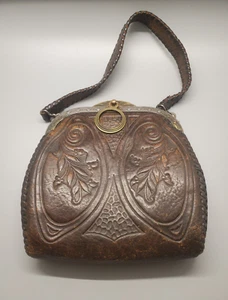 Tooled Brown Leather Vintage Purse 1910s - Picture 1 of 12