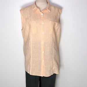 Max Mara Button Up Linen Shirt Blouse Half Sleeves Orange Striped Size L - Picture 1 of 5