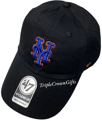 MLB New York Mets ('47 Brand) Clean Up Hat Adjustable Strap Black Royal - Image 1 of 4