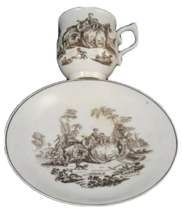 Antique 18thC Worcester Porcelain Hancock Print Cup & Saucer Porzellan Tasse - Picture 1 of 9