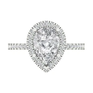 2.38 cttw Halo White Sapphire Engagement Ring - 14K Solid Gold (White Gold) - Picture 1 of 11