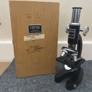 Vtg Empire Microscope 100-750X Illuminated Made In Japan With Wooden Box - Picture 1 of 15