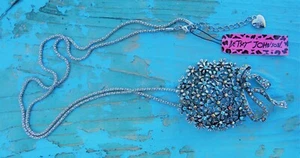 Betsey Johnson necklace & pendant/brooch blue rhinestones flowers - Picture 1 of 3