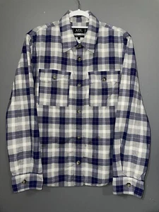 APC Button Shirt Mens L Plaid L/S Blue Gray Pink Chest Pockets Mid Weight READ! - Picture 1 of 16