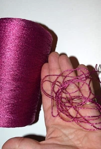 Hot Pink 1.5mm Zari Lurex rope yarn, metallic thread Unique yarn 100yards - Picture 1 of 3