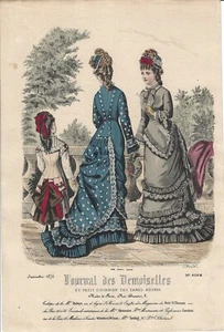 Stampa antica MODA JOURNAL DES DEMOISELLES Donne con bambina 1876 Antique print - Picture 1 of 1