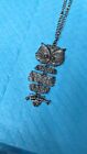 Vintage Funky Fun Silver Metal Hoot Owl Necklace Articulated 1970s MCM