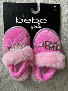 Bebe Logo Rhinestone Girls Slippers M 7/8 Pink - Picture 1 of 3