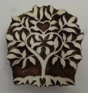 Folk Heart Tree Shaped 6.5cm Indian Hand Carved Wooden Printing Block Stamp - Picture 1 of 1