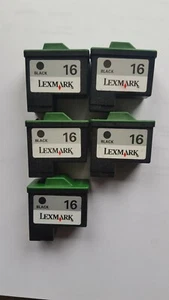 LEXMARK 16 INK CARTRIDGES X 5 - BLACK - USED EMPTY - NEVER RE-FILLED - Afbeelding 1 van 1