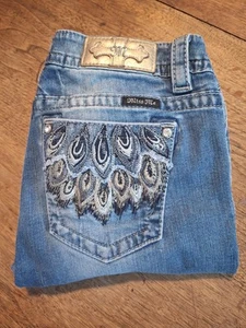 Miss Me MP7890B Boot Women Sz 29 Denim Jeans Embellished Peacock Pattern Pocket - Picture 1 of 14