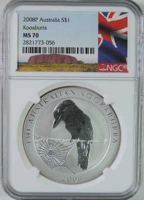 2008 P Australia Kookaburra 1oz .999 Silver $1 Coin NGC MS70 - Image 1 of 4