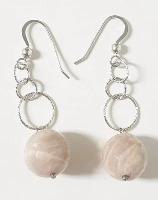 BELLISSIMI ORECCHINI IN ARGENTO 925 E PENDENTE IN PIETRA DURA ROSA MADE IN ITALY - Immagine 1 di 3