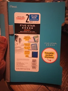 Mead Five Star 2 Subject College Ruled Notebook/ Movable Pockets NEW - Foto 1 di 1
