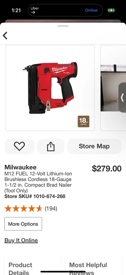 Milwaukee 2541-20 M12 FUEL 12V 18 Gauge Compact Brad Nailer - Bare Tool