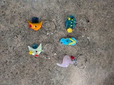 6 Blown glass wine glass charms drink markers beach theme - Image 1 of 2