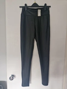 New River Island Black Leather Look Size 8 Pull On Leggings High Waist Trousers - Picture 1 of 7