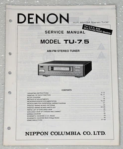 Denon TU-7.5 AM FM Stereo Tuner Service Manual, Parts List Original Shop Repair - Picture 1 of 1
