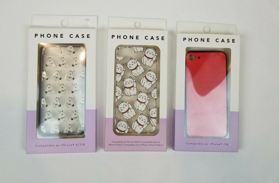 Juego de 3 fundas para iPhone 6/7/8 unicornio gato de la suerte rojo Foto 1 de 4