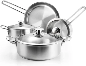 Stainless Steel Pots and Pans Set, 7-Piece Kitchen Cookware Sets with Glass Lids - Picture 1 of 7