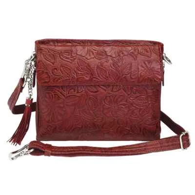 Tooled Cowhide Concealed-Carry Purse DARK RED - Image 1 of 4
