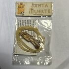 Rligious La Santa Muerte Amulet Prayer For Money Miniature Figurine Gold Tone 