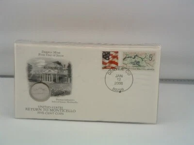 2006 Denver Mint First Day of Issue US Return to Monticello Five Cent Coin - Image 1 of 4