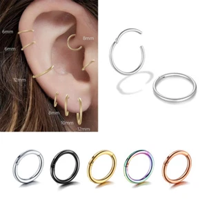 2PCS Stainless Steel Nose Ring Hoop Earrings Helix Tragus Ear Piercing Jewelry - Picture 1 of 10