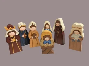 Wooden Nativity Set With Hand-Painted Figurines - Picture 1 of 14