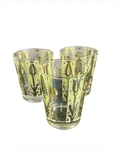 Fred Press Vintage Gold Floral Barware Set Of 3 Glasses - Picture 1 of 12
