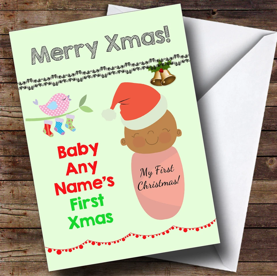 Dark Skinned Baby's First Children's Personalised Christmas Card - Image 1 of 1