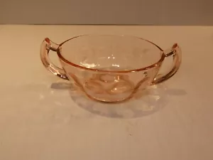 Vintage Pink Depression Glass Double-Handle Cream Soup, Petal/Vine Etch - Picture 1 of 5