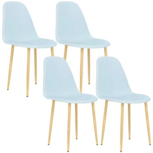 4 Pcs Dining Chairs Wood Effect Steel Legs Curved Back Furniture Moulded Blue - Picture 1 of 11