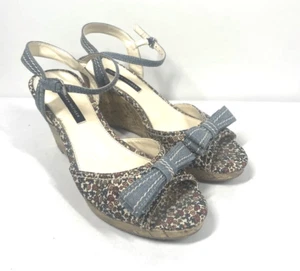 Tommy Hilfiger ILLIE Denim Floral Wedge Sandal Peep Toe Ankle Espadrille Women 8 - Picture 1 of 9
