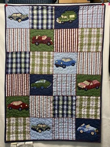 POTTERY BARN KIDS Toddler Quilt Automobiles Cars Trucks Wall Hanging - Picture 1 of 24